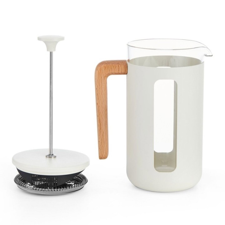 La Cafetière Pisa 8 Kop. Stempelkande Hvid Inkl. House of Barista Elektrisk Kaffemølle & 400g Rigtig Kaffe