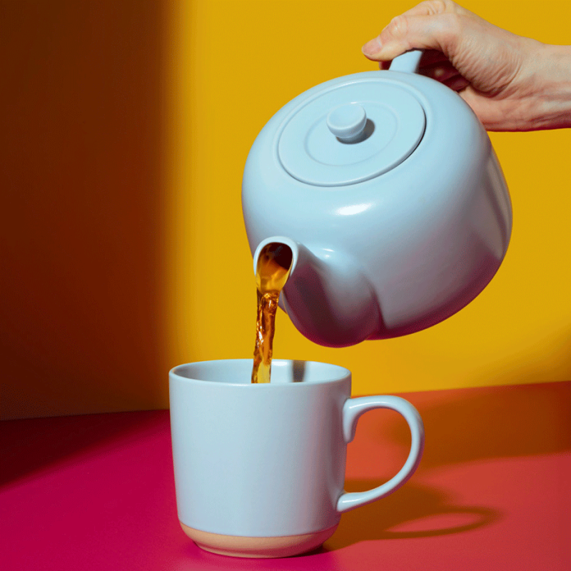 La Cafetière 1,2 L Tebrygger Inkl. Krus 35 cl 2 Stk Himmelblå & Østerlandsk Thehus Pyramidetebreve 24 stk