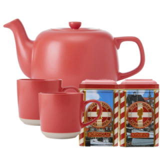 La Cafetière 1,2 L Tebrygger Inkl. Krus 35 cl 2 Stk Rød & Østerlandsk Thehus Pyramidetebreve 24 stk