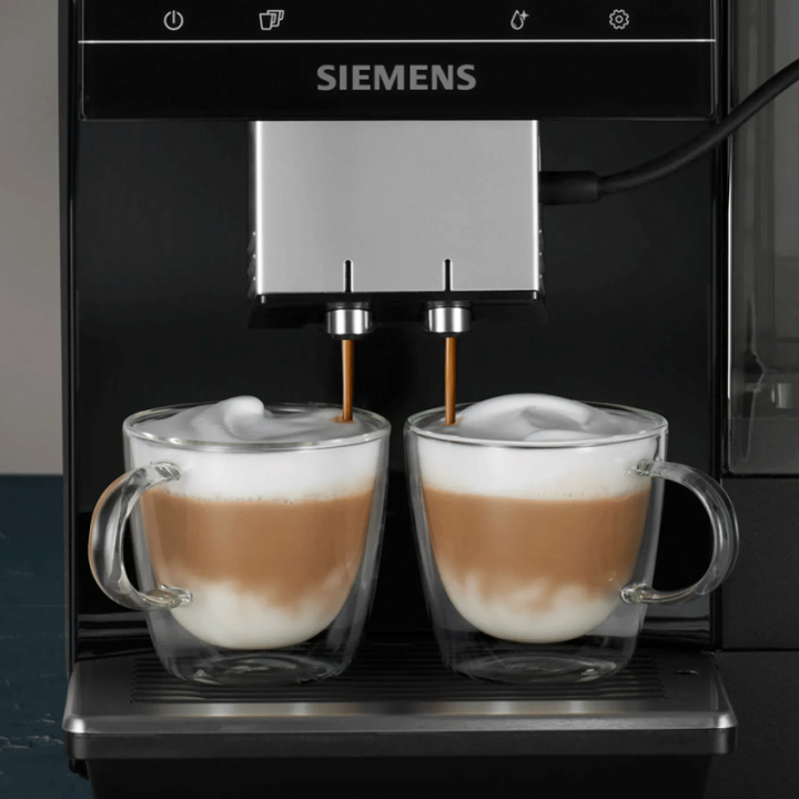 Siemens TP713R19 EQ700 Classic Piano Sort Espressomaskine Inkl. Mælkebeholder Glas & Rigtig Kaffe Mixpakke 3kg Hele kaffebønner
