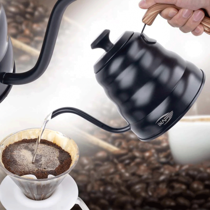 IKAPE Pour Over Kedel med Termometer 1,2 L Sort Inkl. La Cafetière Pour Over 3 Kop.