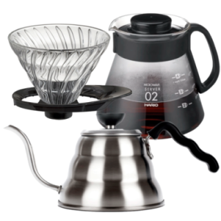 Hario Filterbryg Sæt Inkl. V60 Kettle Buono 100 1 L, V60 Dripper 2 Kop. & V60 Server