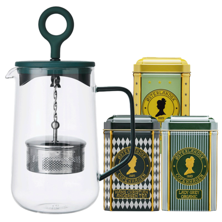 La Cafetière Gyro Spinfuser 1,25 L Tebrygger Grøn/Glas Inkl. Østerlandsk Thehus Pyramidetebreve 3 x 12 stk