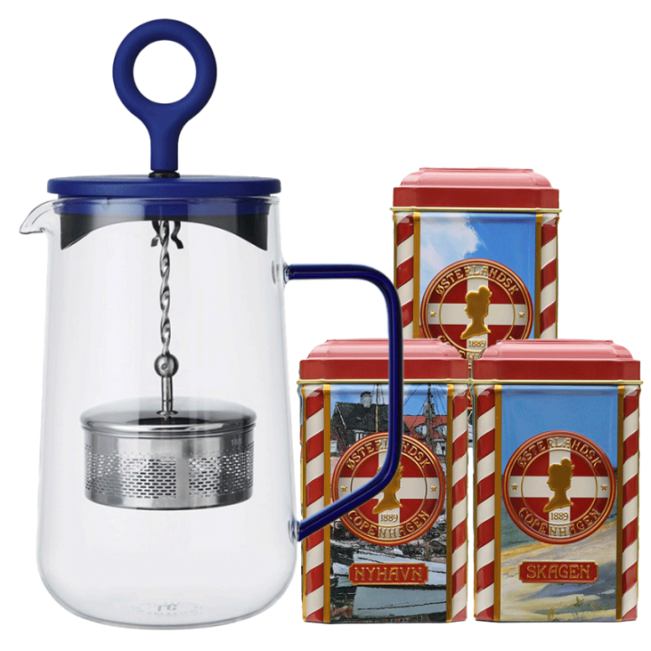 La Cafetière Gyro Spinfuser 1,25 L Tebrygger Blå/Glas Inkl. Østerlandsk Thehus Pyramidetebreve 3 x 12 stk