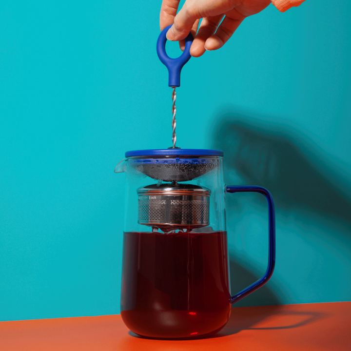 La Cafetière Gyro Spinfuser 1,25 L Tebrygger Blå/Glas Inkl. Østerlandsk Thehus Pyramidetebreve 3 x 12 stk