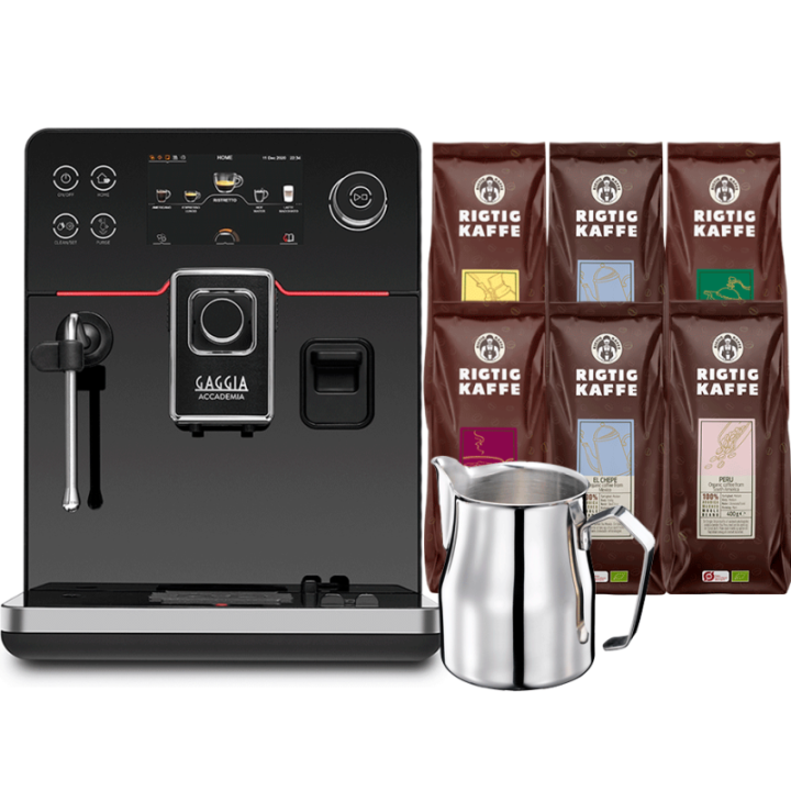 Gaggia Accademia Espressomaskine Inkl. Mælkekande 0,5L & 5x400g Rigtig Kaffe Organic Brun Serie