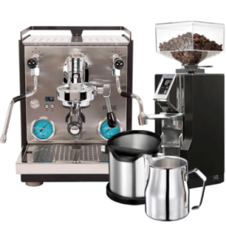 Profitec RIDE Espressomaskine Inkl. Eureka Mignon Libra Chrome/Mat Sort Espressokværn, Knockbox & Mælkekande 0,5L