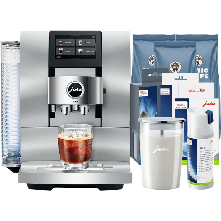 Jura Z10 (EB) Aluminium White Espressomaskine Inkl. Startpakke DK sprog, Rens, Afkalkning, Mælkebeholder & 3kg Rigtig Kaffe