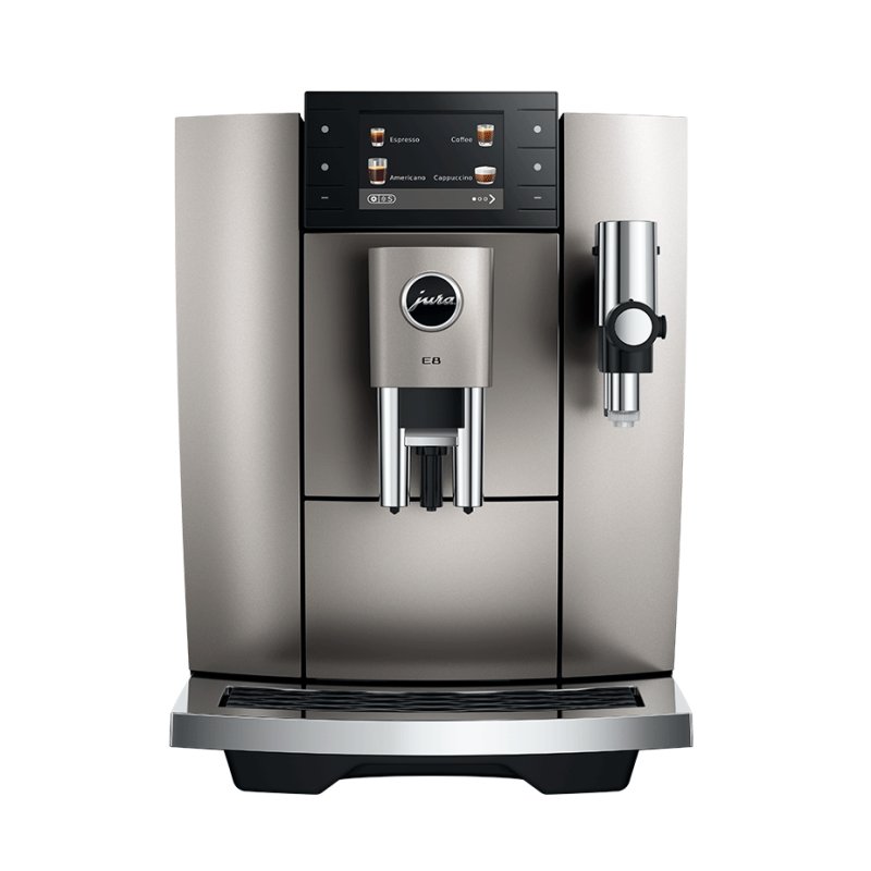 Jura E8 (ED) Midnight Silver Espressomaskine Inkl. Startpakke (DK sprog), Pleje, Filtre, Mælkebeholder & 3kg Super Crema