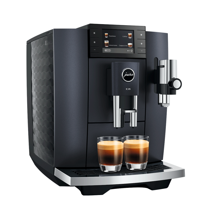 Jura E8 (ED) Cosmic Black Espressomaskine Inkl. Startpakke (DK sprog), Pleje, Filtre, Mælkebeholder & 3kg Crema Intenso