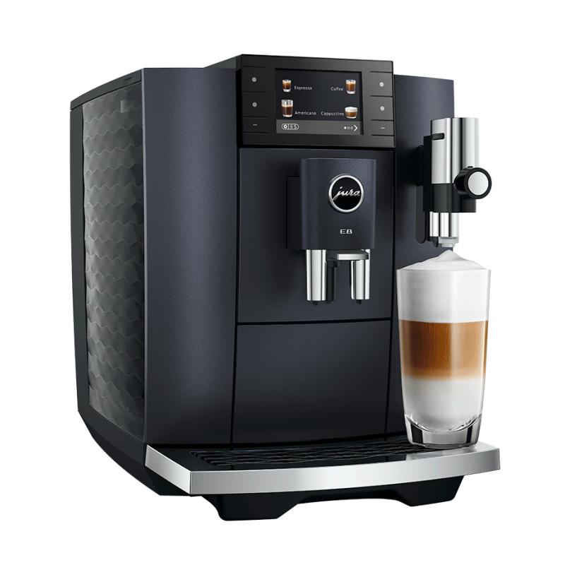 Jura E8 (ED) Cosmic Black Espressomaskine Inkl. Startpakke (DK sprog), Pleje, Filtre, Mælkebeholder & 3kg Crema Intenso