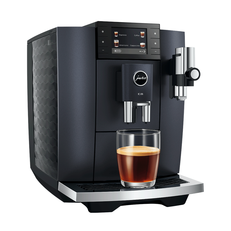 Jura E8 (ED) Cosmic Black Espressomaskine Inkl. Startpakke (DK sprog), Pleje, Filtre, Mælkebeholder & 3kg Crema Intenso