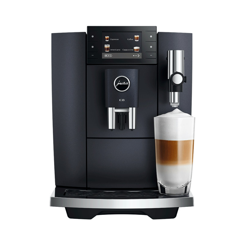 Jura E8 (ED) Cosmic Black Espressomaskine Inkl. Startpakke (DK sprog), Pleje, Filtre, Mælkebeholder & 3kg Crema Intenso