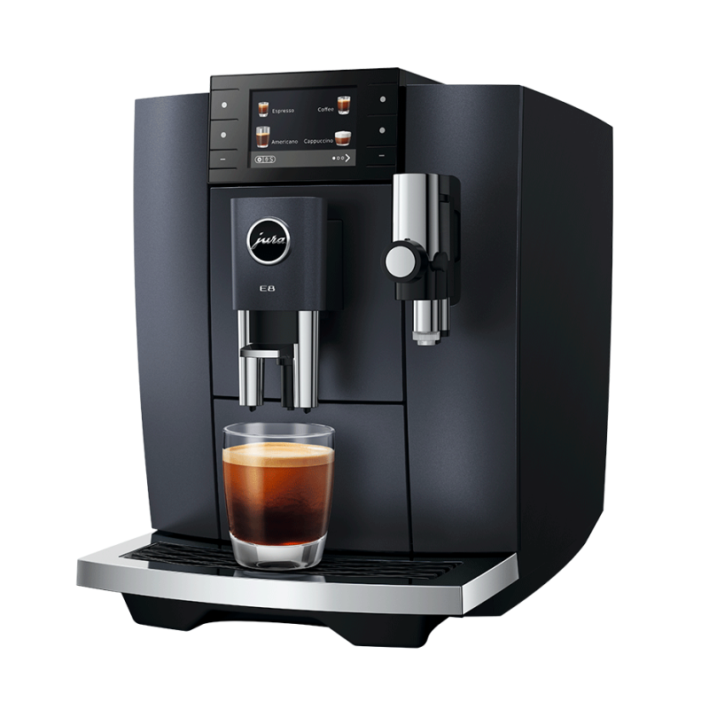 Jura E8 (ED) Cosmic Black Espressomaskine Inkl. Startpakke (DK sprog), Pleje, Filtre, Mælkebeholder & 3kg Crema Intenso