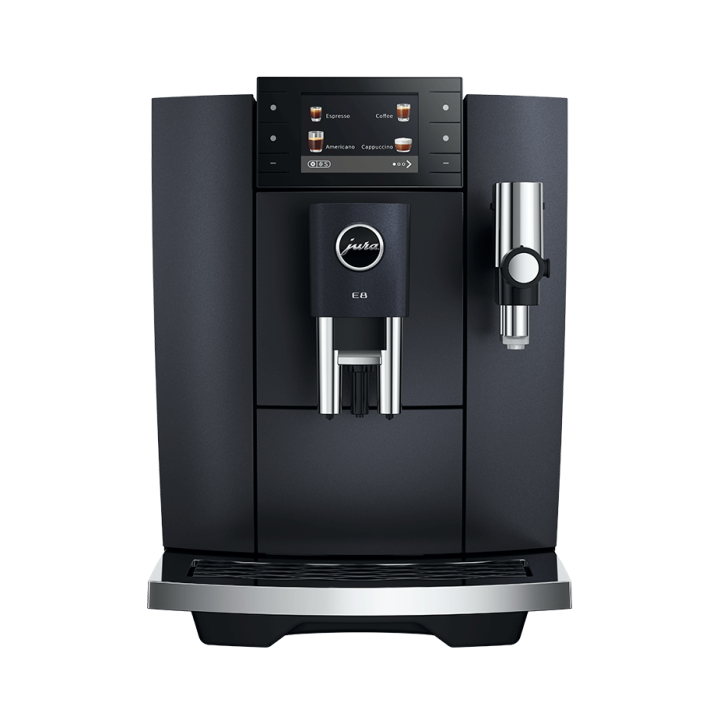 Jura E8 (ED) Cosmic Black Espressomaskine Inkl. Startpakke (DK sprog), Pleje, Filtre, Mælkebeholder & 3kg Crema Intenso
