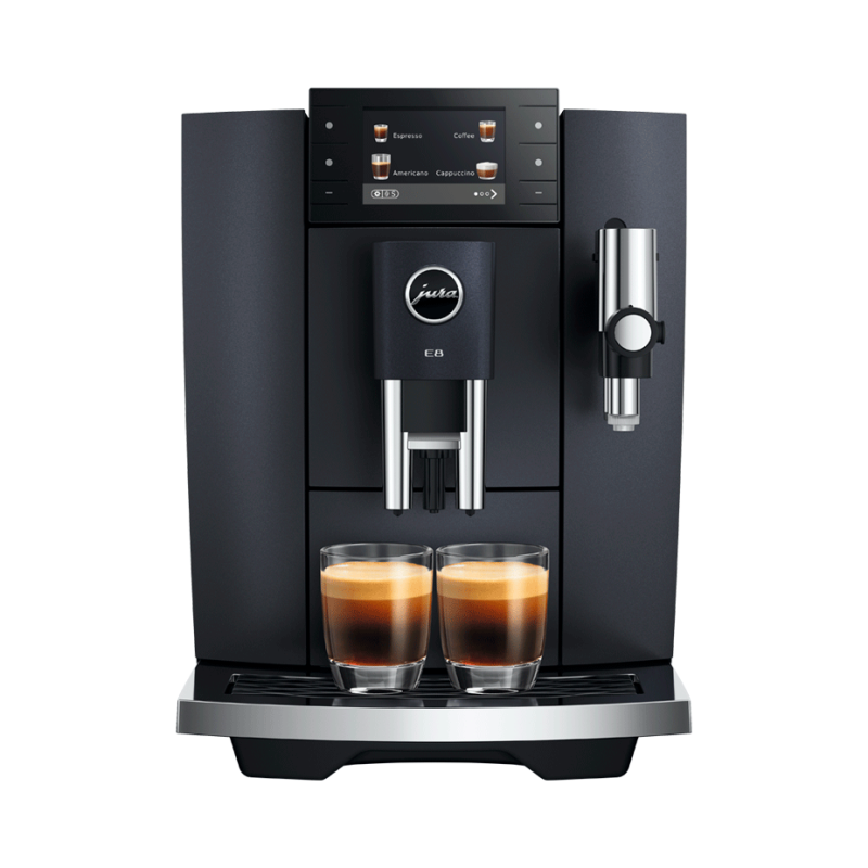 Jura E8 (ED) Cosmic Black Espressomaskine Inkl. Startpakke (DK sprog), Pleje, Filtre, Mælkebeholder & 3kg Crema Intenso