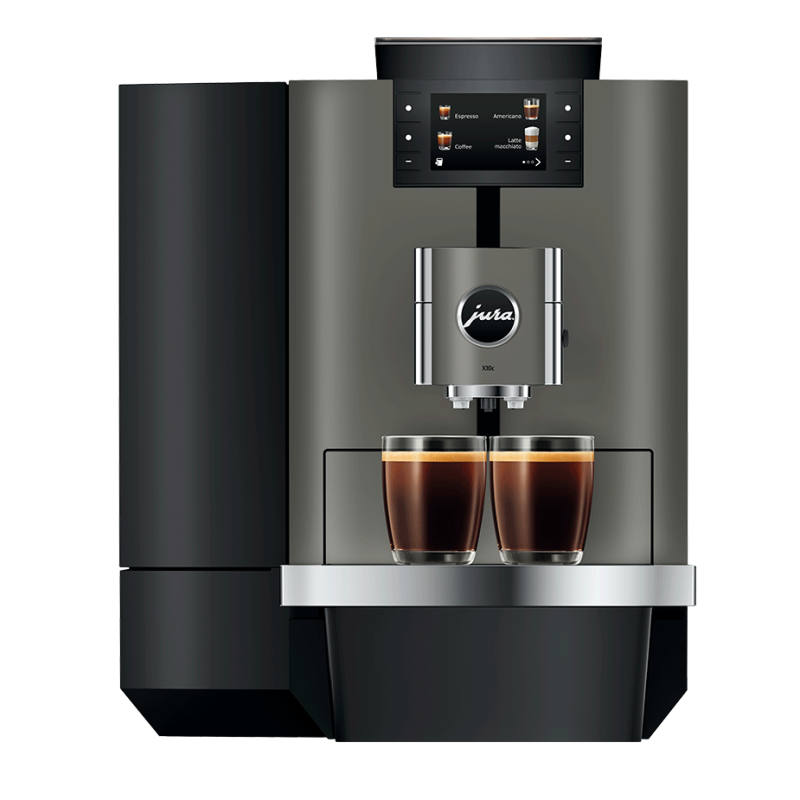 Jura X10c (EA) Dark Inox Espressomaskine Inkl. Startpakke, 2,5L Cooler, Pleje & 6kg Kaffe