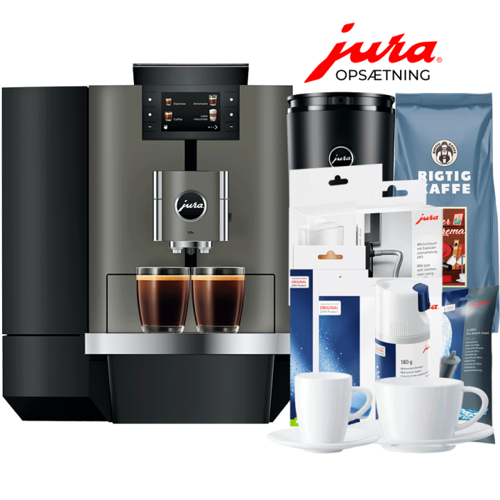 Jura X10c (EA) Dark Inox Espressomaskine Inkl. Startpakke, 2,5L Cooler, Pleje, Kaffe & Opsætning