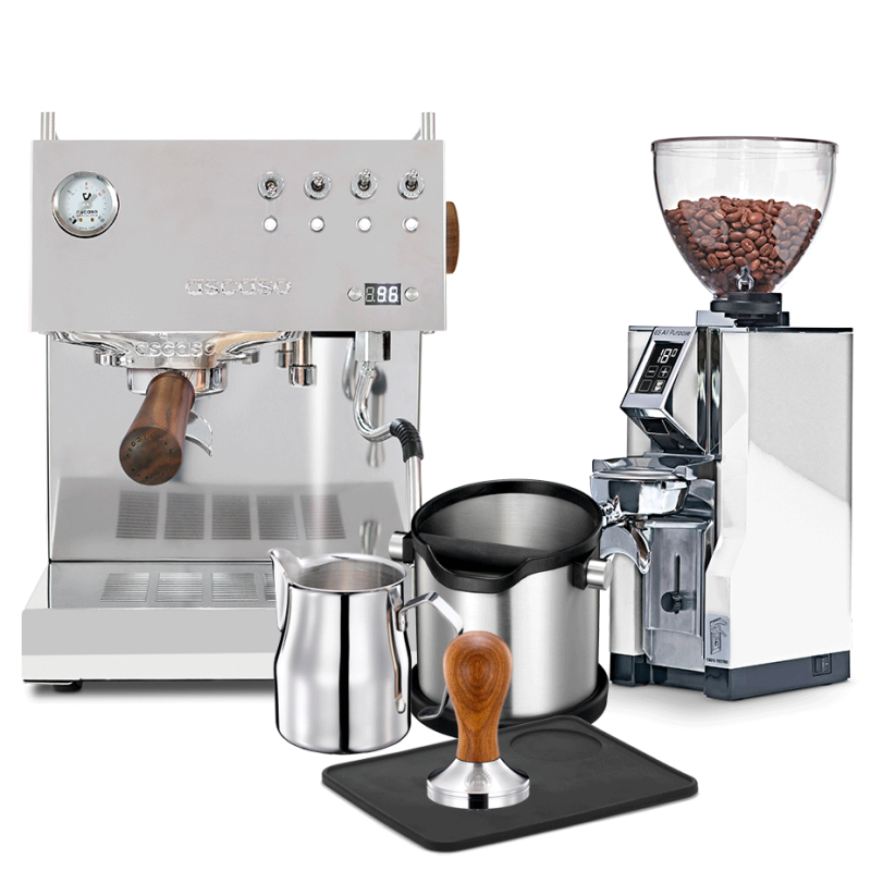 Ascaso Steel Duo Plus Poleret Stål Espressomaskine Inkl. Eureka Espressokværn & Baristapakke