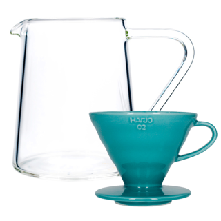 Hario V60-02 Keramik Dripper Turkis 2 Kop. Inkl. Loveramics Brewers Glaskande Tall 500 ml