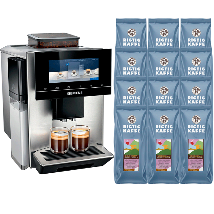 Siemens TQ903RZ3 EQ900 Plus Espressomaskine Inkl. AutoCalc'n Clean & 6kg Rigtig Kaffe Gold Crema Hele kaffebønner