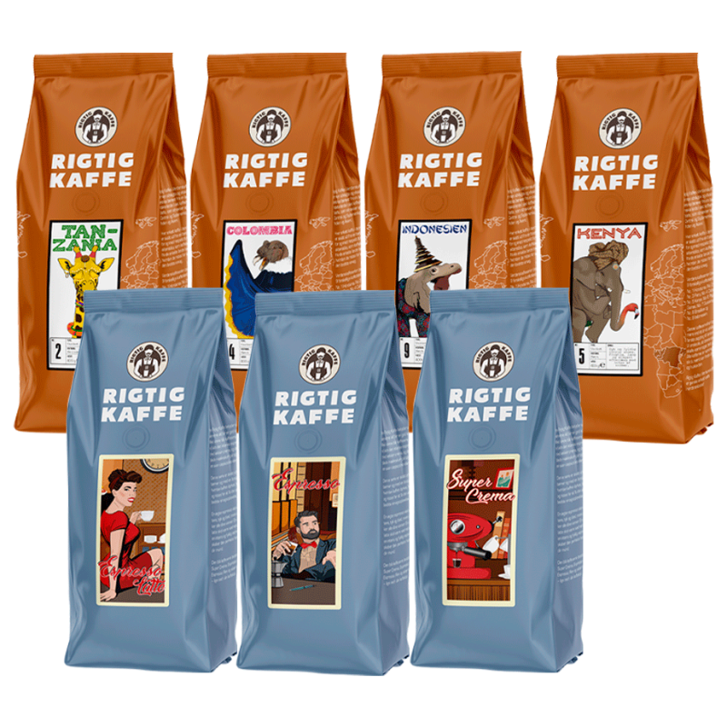 Rigtig Kaffe Blå & Orange Mixpakke 3,1kg Hele kaffebønner