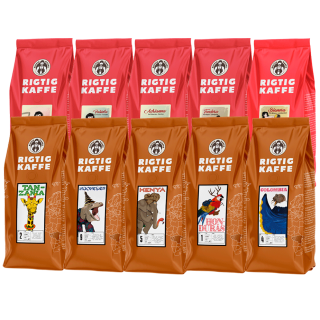 Rigtig Kaffe Rød & Orange Mixpakke 4,5kg Hele kaffebønner