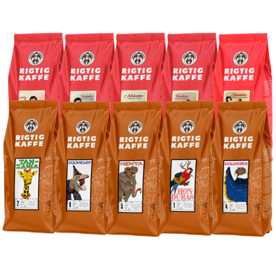 Rigtig Kaffe Rød & Orange Mixpakke 4,5kg Hele kaffebønner