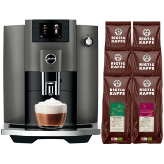 Jura E6 (EC) Dark Inox Espressomaskine Inkl. 6x400g Rigtig Kaffe Organic DK sprog