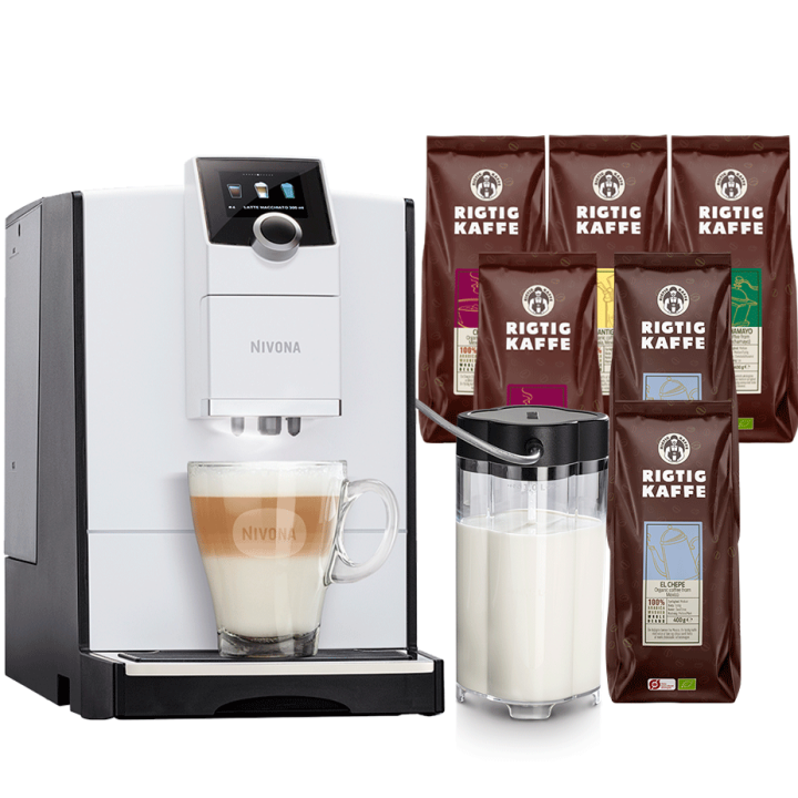 Nivona NICR 796 Hvid Espressomaskine Inkl. Mælkebeholder & 6x400g Rigtig Kaffe Organic