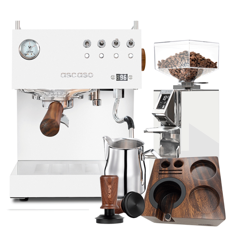 Ascaso Steel Duo PID White Espressomaskine Inkl. Eureka Mignon Libra 55 Chrome/Hvid Espressokværn & Baristaudstyr