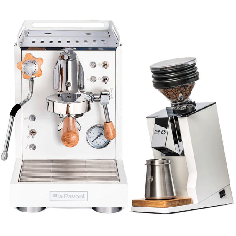 La Pavoni Mini Cellini Hvid LPSMCW01EU Espressomaskine Inkl. Eureka Mignon Zero 65 Speedy Hvid Espressokværn