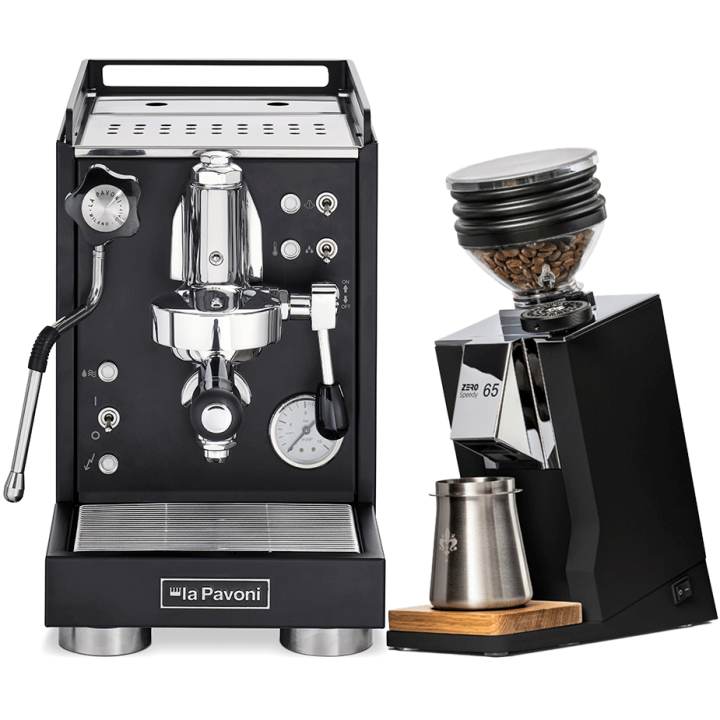 La Pavoni Mini Cellini Sort LPSMCB01EU Espressomaskine Inkl. Eureka Mignon Zero 65 Speedy Mat Sort Espressokværn