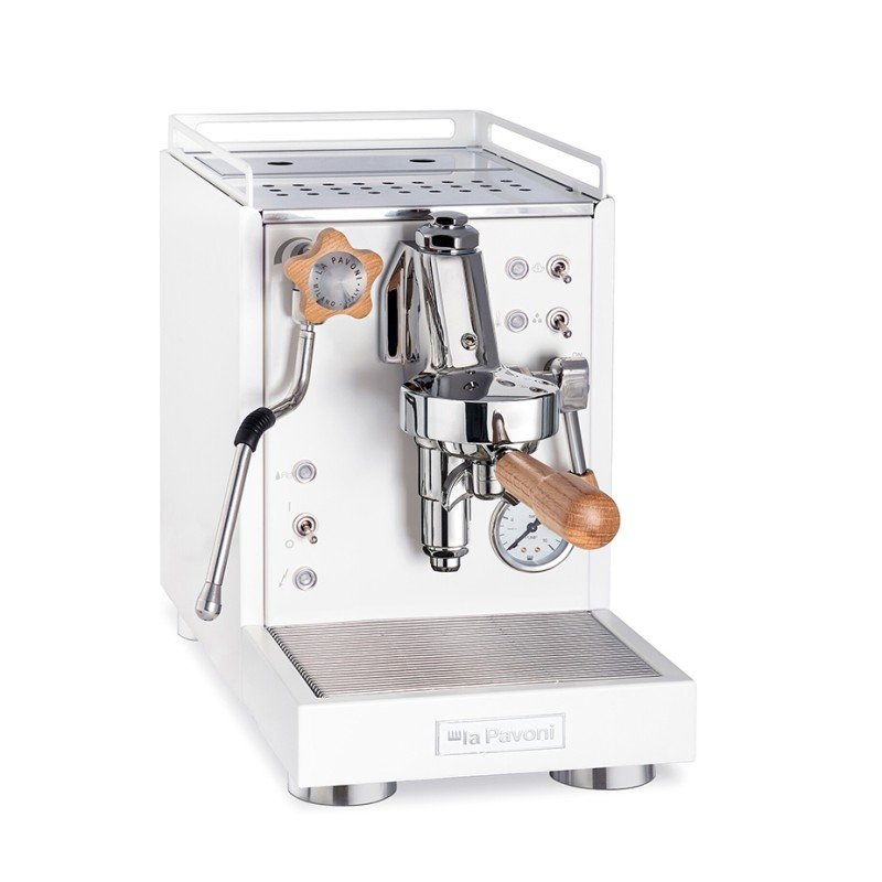 La Pavoni Mini Cellini Hvid LPSMCW01EU Espressomaskine Inkl. Eureka Mignon Libra 55 Chrome/Hvid Espressokværn