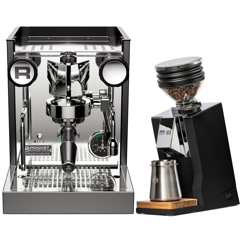 Rocket Appartamento TCA Sort/Kobber Espressomaskine Inkl. Eureka Mignon Zero 65 Speedy Mat Sort Espressokværn