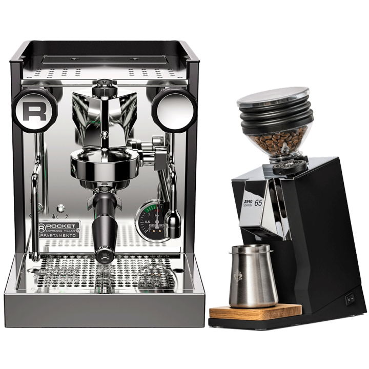 Rocket Appartamento TCA Sort/Kobber Espressomaskine Inkl. Eureka Mignon Zero 65 Speedy Mat Sort Espressokværn