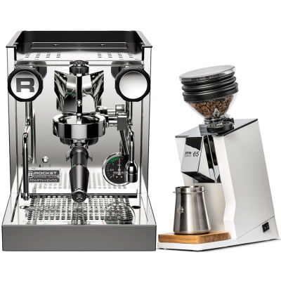 Rocket Appartamento TCA Stål/hvid Espressomaskine Inkl. Eureka Mignon Zero 65 Speedy Hvid Espressokværn