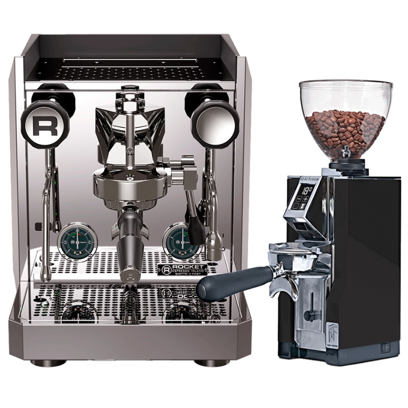 Rocket Giotto Fast V Stål Espressomaskine Inkl. Eureka Mignon Libra 65 Chrome/Mat Sort Espressokværn