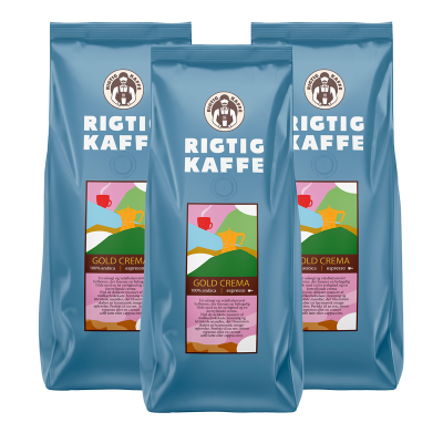 Rigtig Kaffe Gold Crema 3x1kg Hele kaffebønner