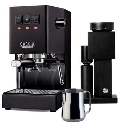 Gaggia Classic E24 Sort Espressomaskine Inkl. Timemore Bricks Kværn 01S & Motta Aurora Kande 0,35L
