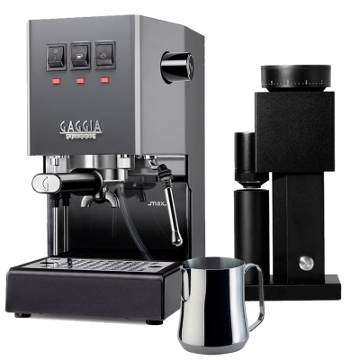 Gaggia Classic E24 Grå Espressomaskine Inkl. Timemore Bricks Kværn 01S & Motta Aurora Kande 0,35L