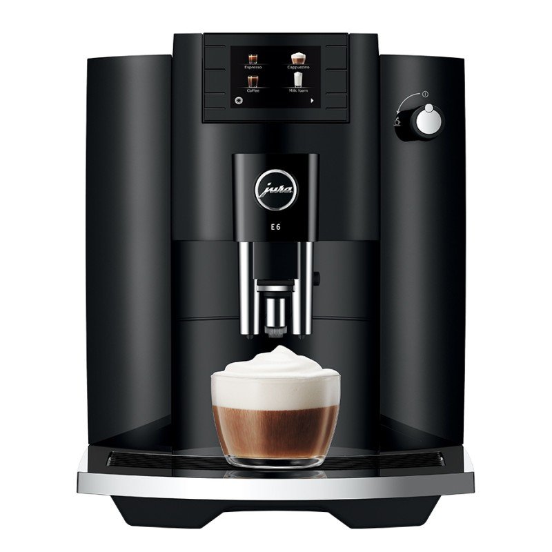Jura E6 (EC) Piano Black Inkl. Pleje, Filtre, Mælkebeholder & 1 kg Rigtig Kaffe Crema Intenso