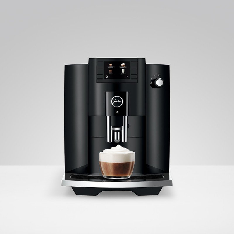 Jura E6 (EC) Piano Black Inkl. Pleje, Filtre, Mælkebeholder & 1 kg Rigtig Kaffe Crema Intenso