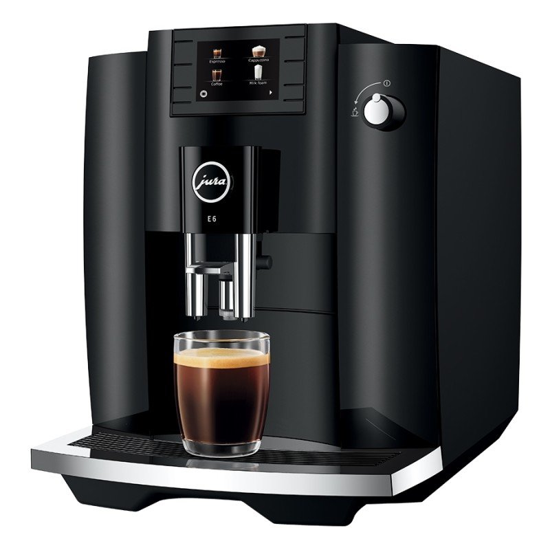 Jura E6 (EC) Piano Black Inkl. Pleje, Filtre, Mælkebeholder & 1 kg Rigtig Kaffe Crema Intenso