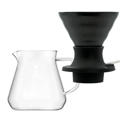 Filterbryg Sæt Inkl. Timemore Server 600ml & Hario V60 Immersion Switch Dripper Keramik 2 Kop. Sort & 100 stk. Filtre