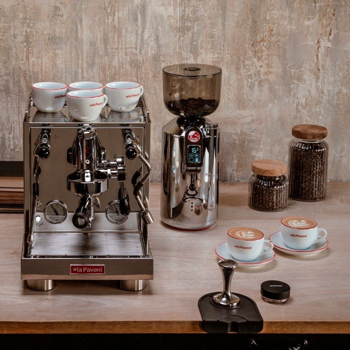 La Pavoni New Cellini Evolution LPSCVS01NO Espressomaskine Inkl. Mahlkönig X54 Espressokværn Chrome
