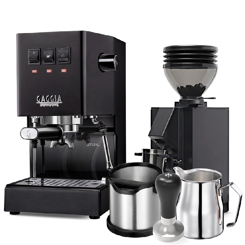 Gaggia Classic E24 Sort Espressomaskine Inkl. Eureka Mignon Zero 55s Mat Sort Espressokværn & Baristaudstyr