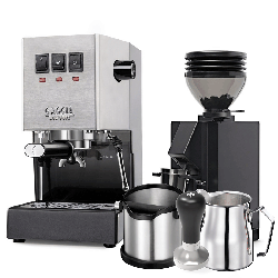 Gaggia Classic E24 Stål Espressomaskine Inkl. Eureka Mignon Zero 55s & Baristaudstyr
