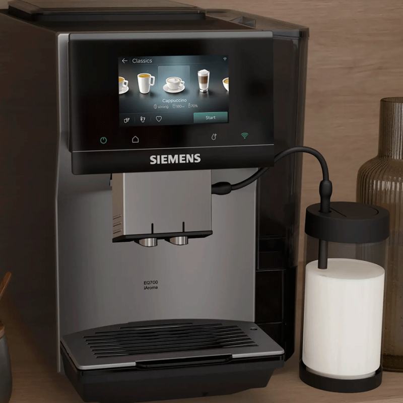 Siemens TP725EM7 EQ700 Inox Sølvmetallic Espressomaskine Inkl. Mælkekande Glas