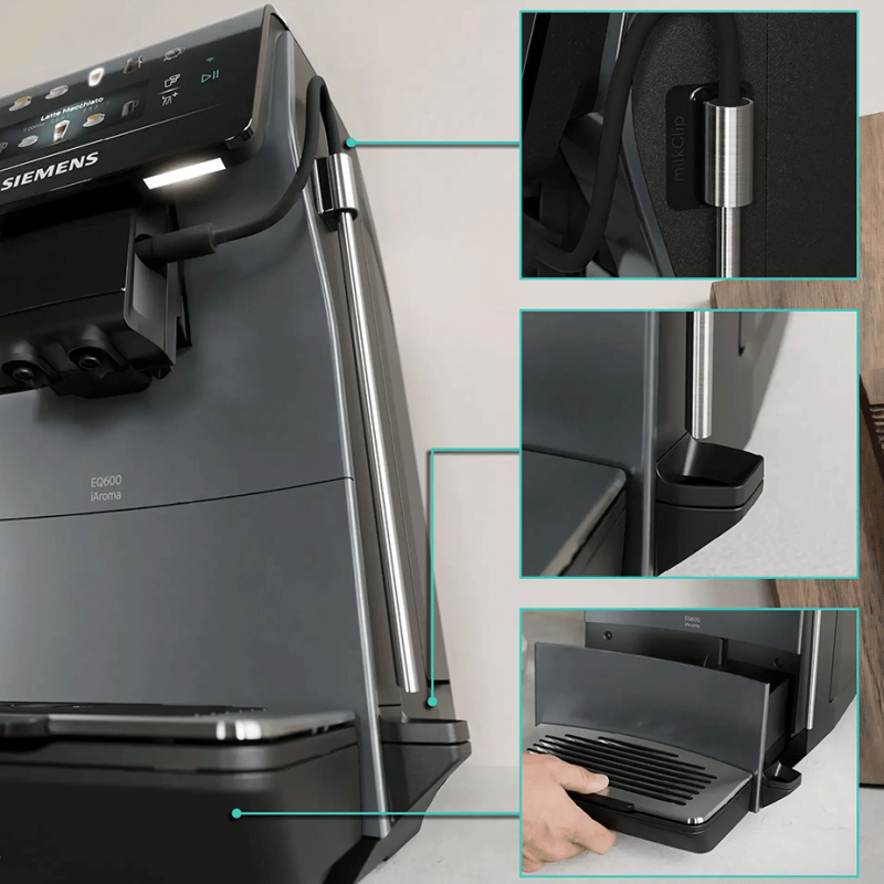 Siemens TP603EM6 EQ6 Espressomaskine Midnat Sølvmetallic Inkl. Mælkekande Glas